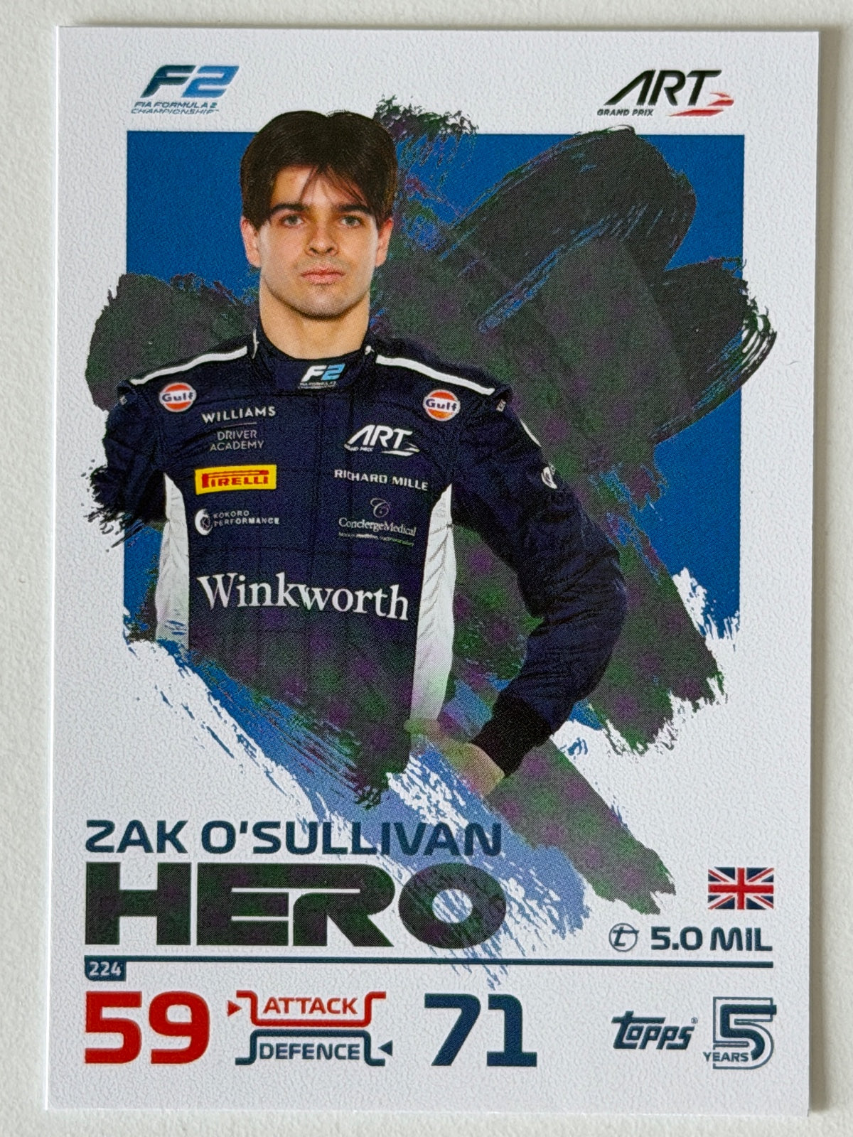 Zak O'Sullivan Base Topps Turbo Attax F1 224 NM