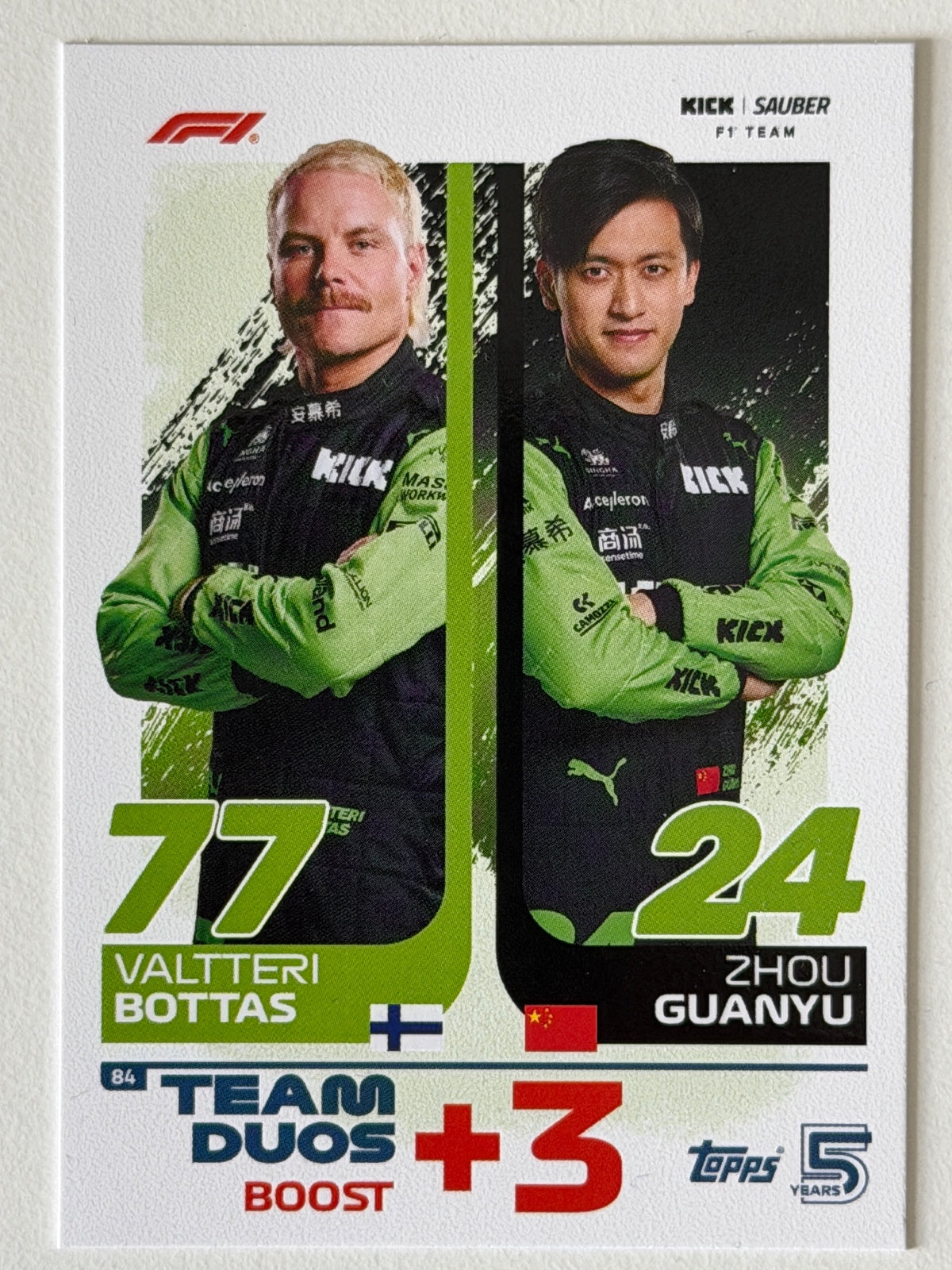 Valtteri Bottas / Zhou Guanyu Base Topps Turbo Attax F1 84 NM