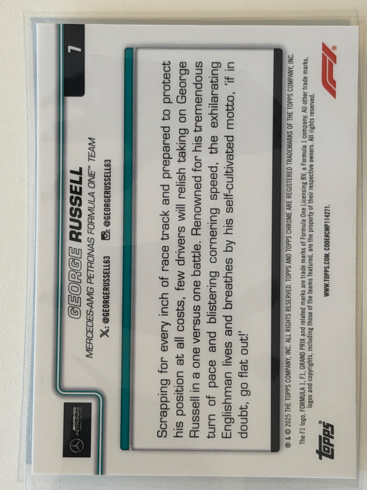 George Russell Base Topps Chrome Formula 1 7 NM (Back)