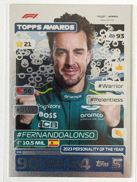 Fernando Alonso Base Topps Turbo Attax F1 308 NM